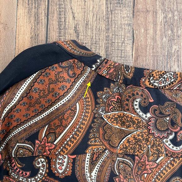 A.L.C. Racci Print Silk Blouse Sheer Long Sleeve Paisley Size Medium Brown Black - Picture 9 of 16